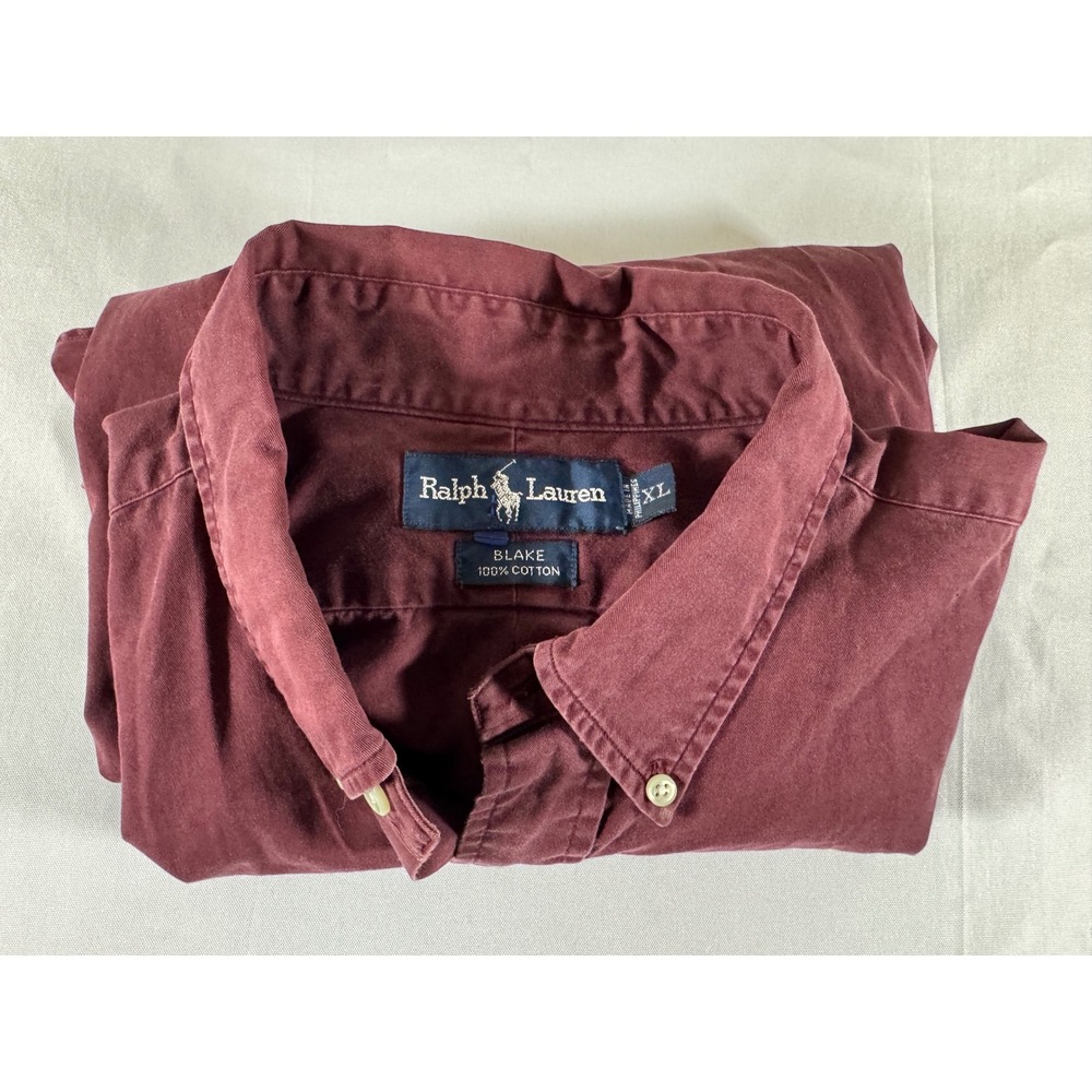 VTG Ralph Lauren Blake Mens XL Burgundy Cotton Long Sleeve Button Down Shirt